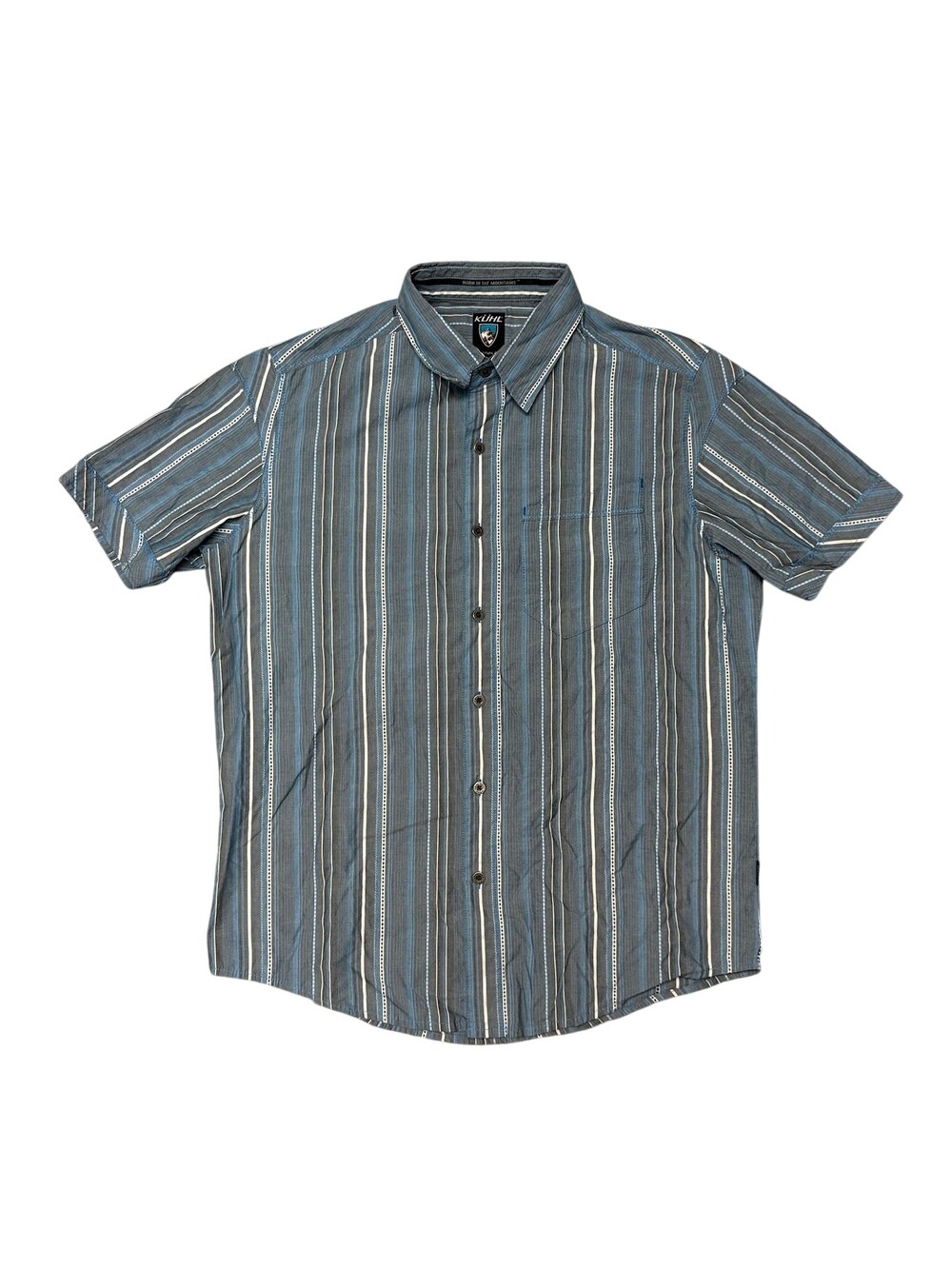 Kuhl Shirt Mens Medium Blue Striped Short Sleeve Button Up Casual Outdoor Summer